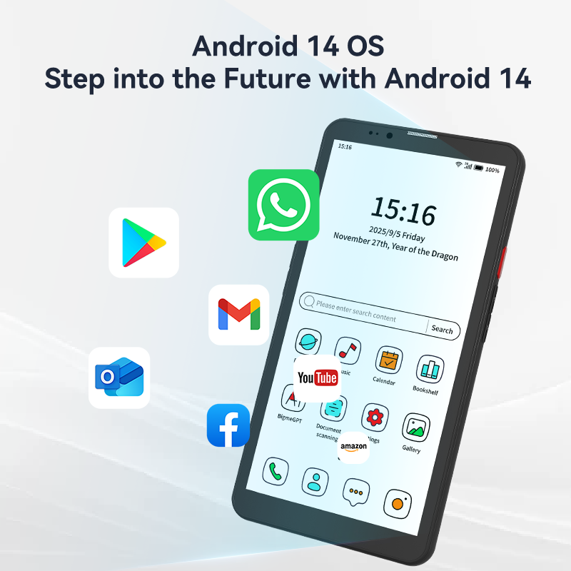 Android 14 Hibreak pro Color 6'' E ink Eye-Friendly Smartphone with 4G&5G connection