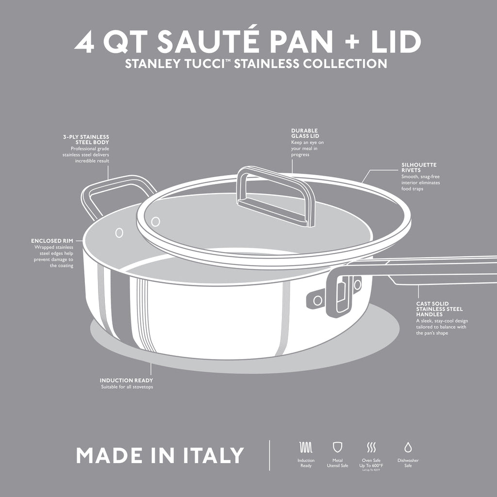 Stanley Tucci™ Uncoated Stainless Steel 4-Quart Sauté Pan with Lid - Image 4
