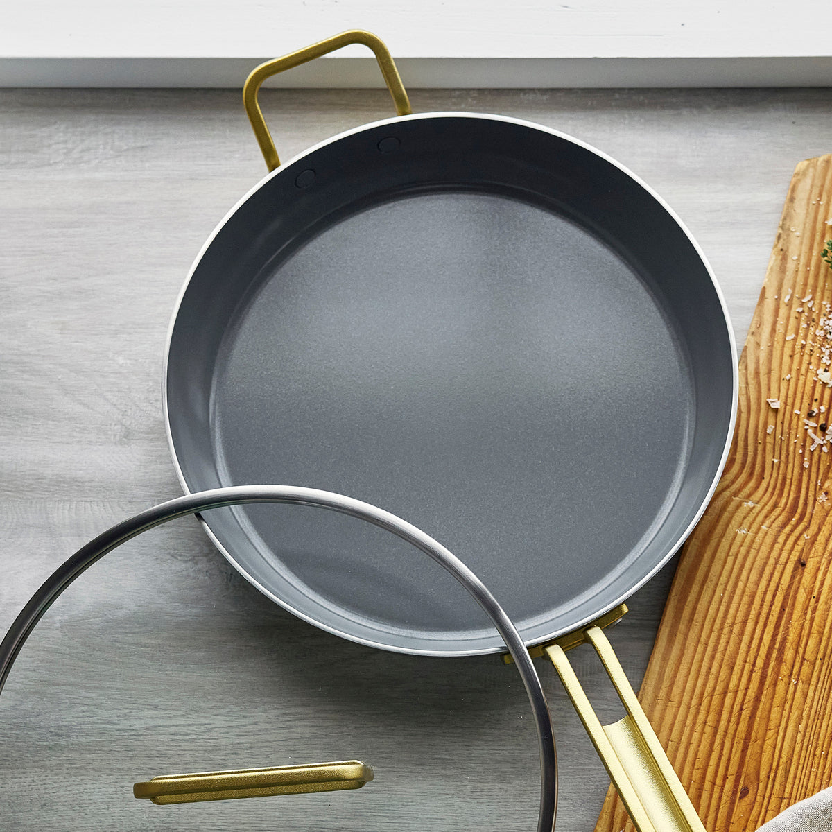 Stanley Tucci™ Stainless Steel Ceramic Nonstick 12" Frypan with Lid | Champagne Handle - Image 5
