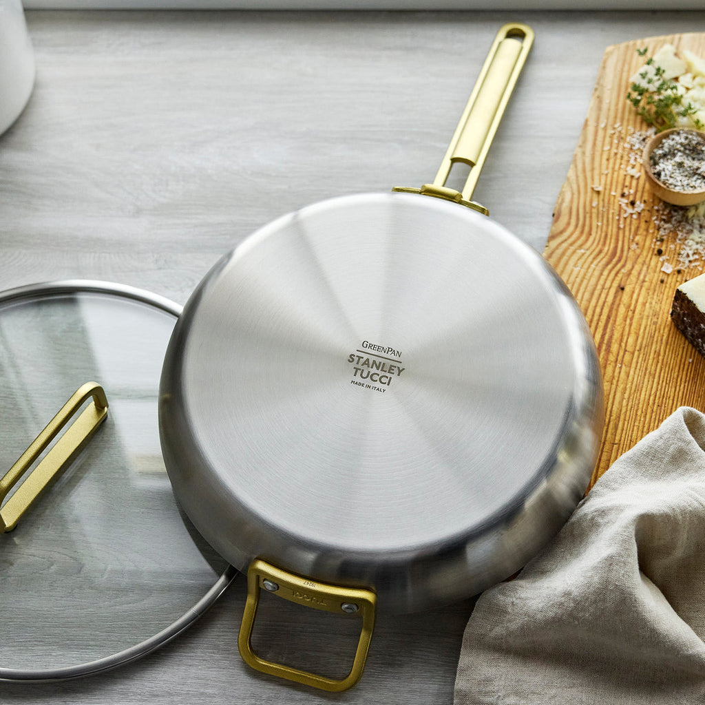Stanley Tucci™ Stainless Steel Ceramic Nonstick 12" Frypan with Lid | Champagne Handle - Image 6