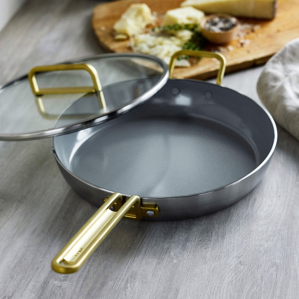 Stanley Tucci™ Stainless Steel Ceramic Nonstick 12" Frypan with Lid | Champagne Handle - Image 7