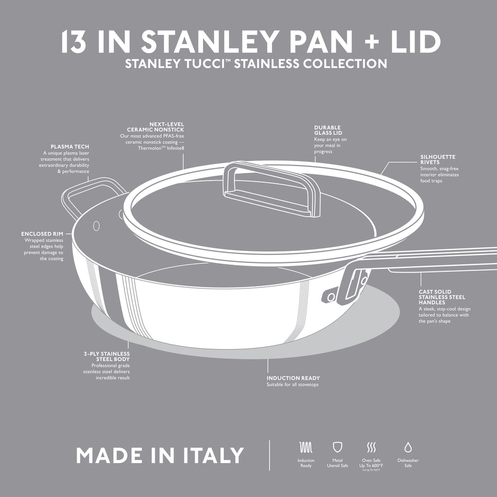 Stanley Tucci™ Stainless Steel Ceramic Nonstick 6.5-Quart Essential Stanley Pan with Lid | Champagne Handle - Image 4
