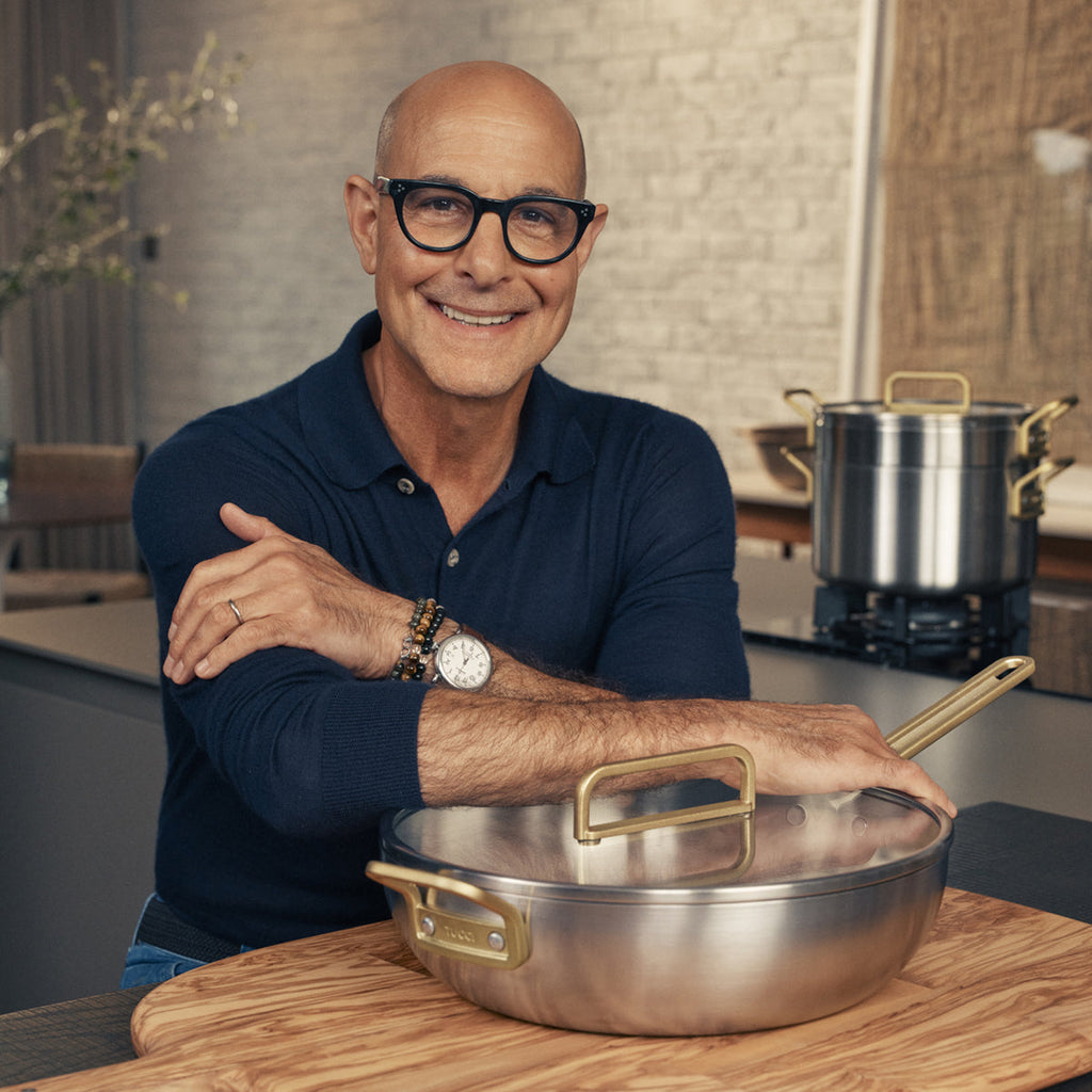 Stanley Tucci™ Stainless Steel Ceramic Nonstick 6.5-Quart Essential Stanley Pan with Lid | Champagne Handle - Image 10
