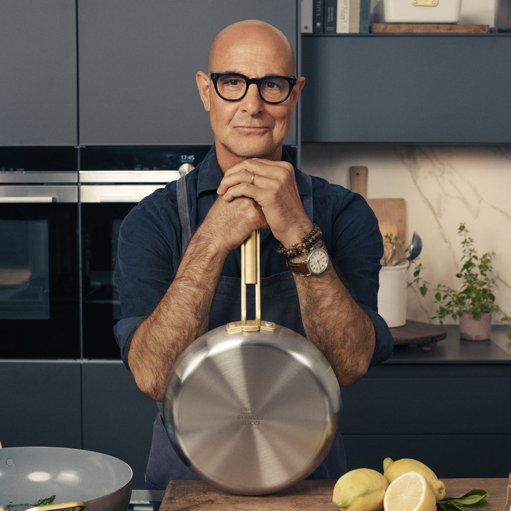 Stanley Tucci™ Stainless Steel Ceramic Nonstick 12" Frypan with Lid | Champagne Handle - Image 2