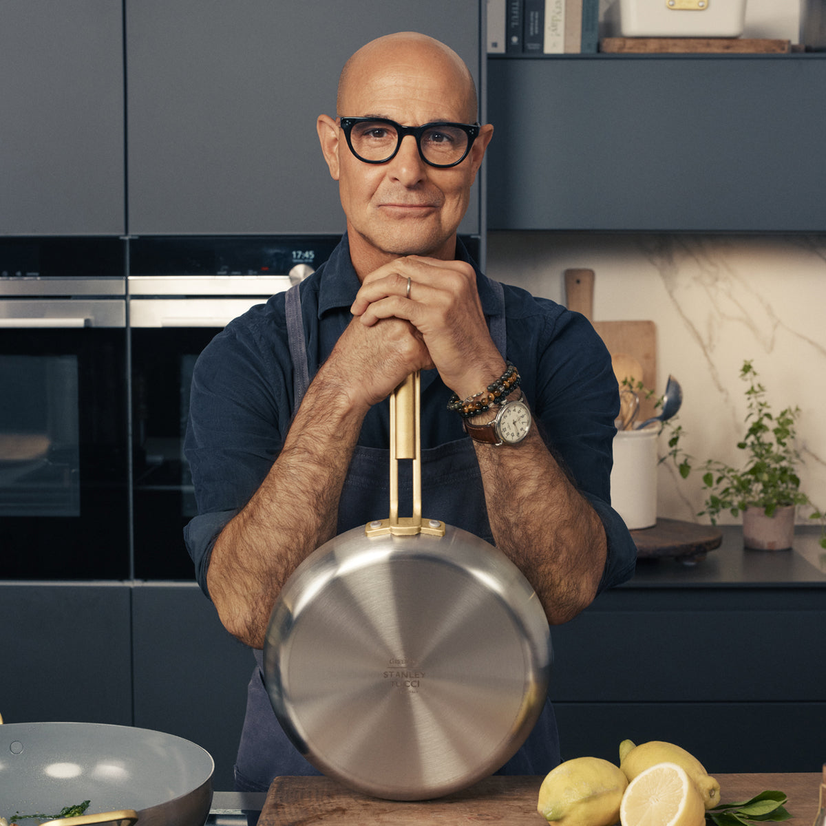 Stanley Tucci™ Stainless Steel Ceramic Nonstick 12" Frypan with Lid | Champagne Handle - Image 2