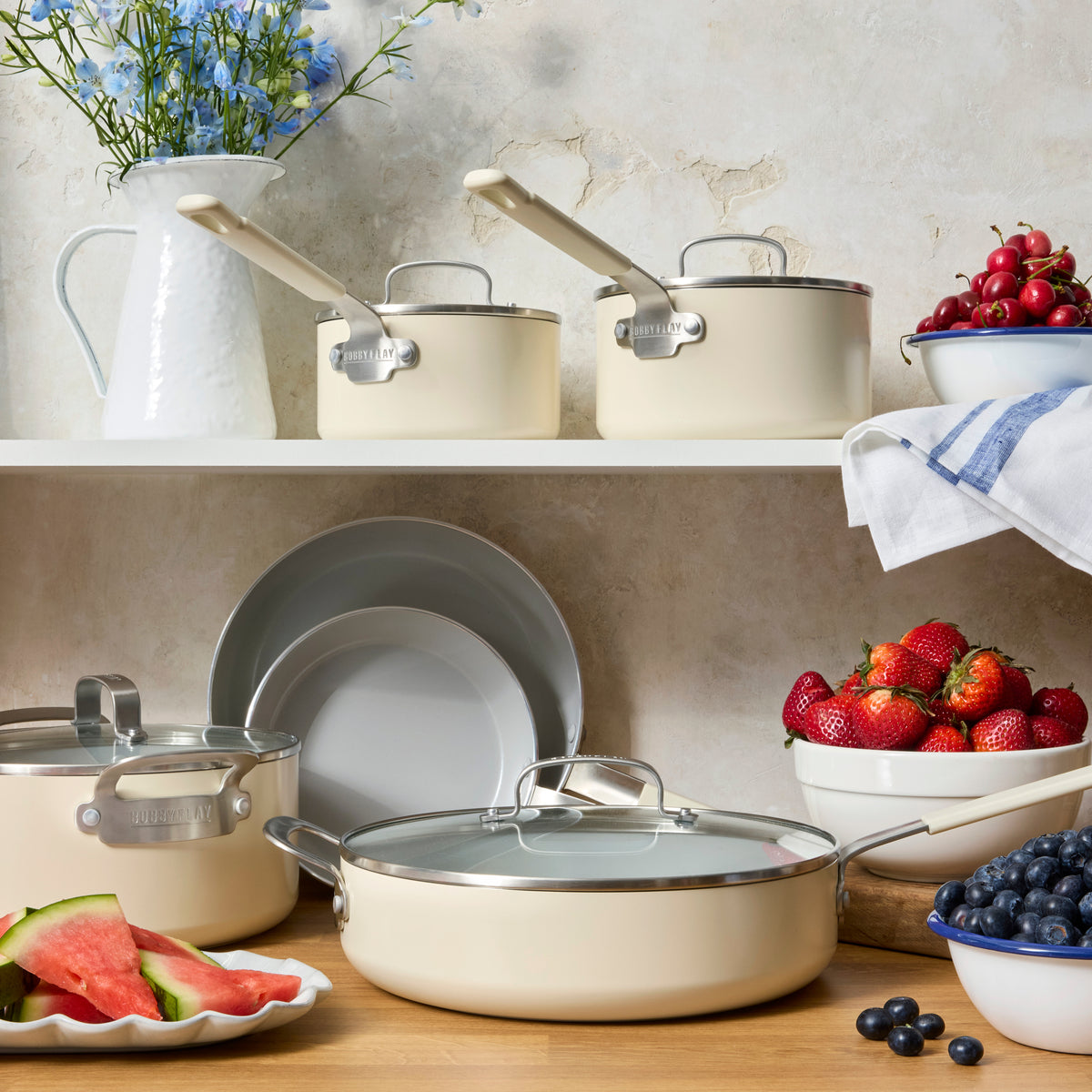 Bobby Flay by GreenPan Professional Ceramic Nonstick 13-Piece Cookware Set | Cream - Image 3