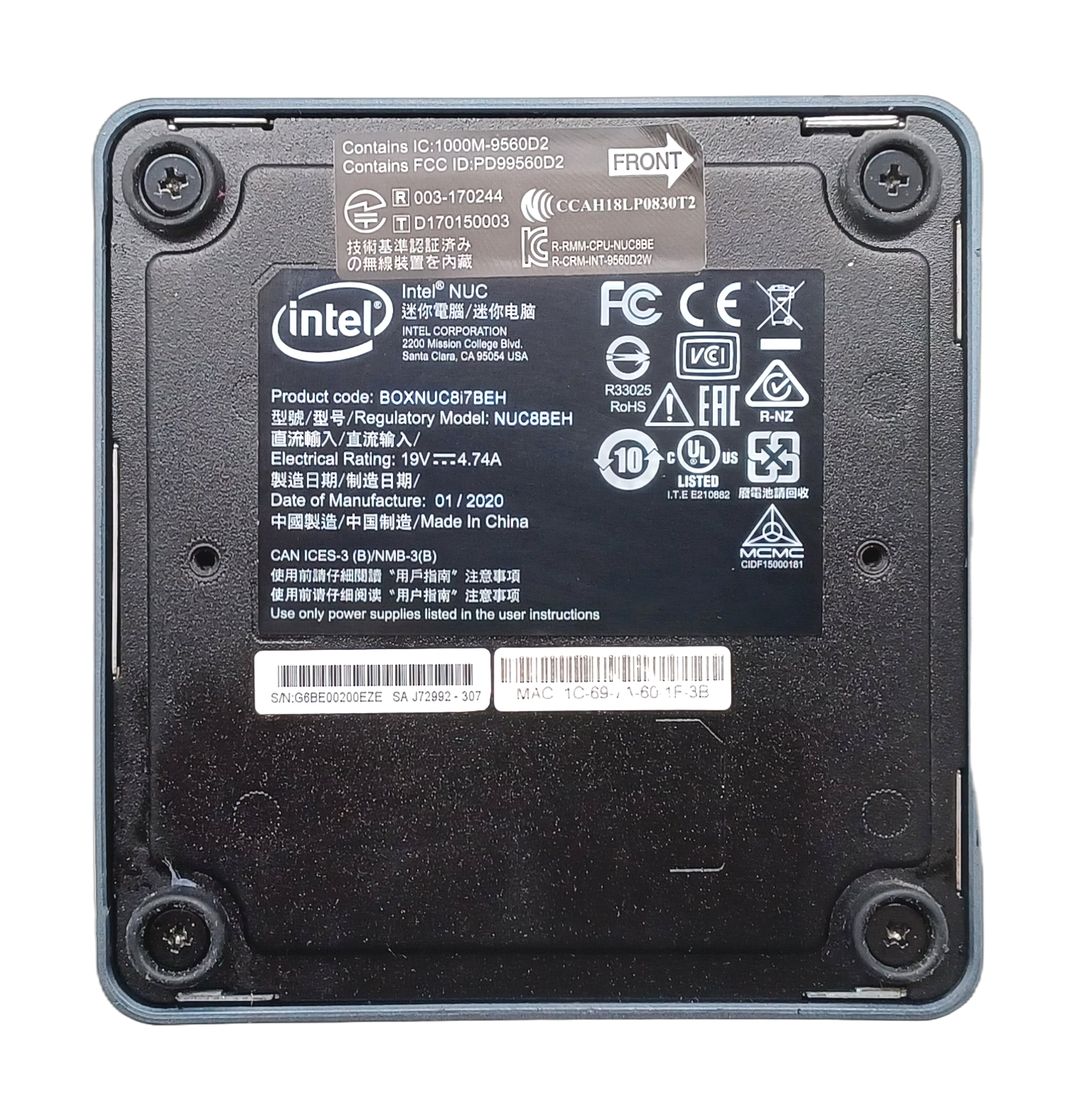 Intel NUC8i7BEH PC: 8th Gen i7 CPU, 8GB RAM, 256GB SSD