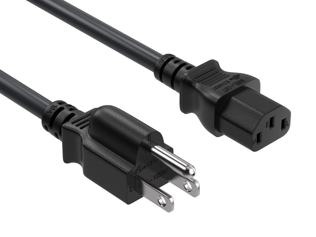 Power Cord Cable 18AWG 6ft 125V 15A NEMA 5-15P to C13