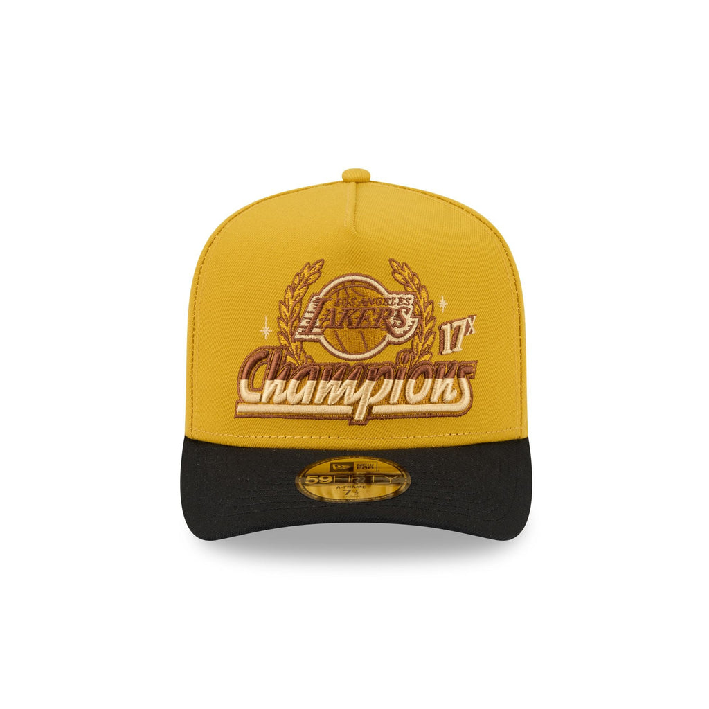 Just Caps Hardwood Classics Trophy Yellow Los Angeles Lakers 59FIFTY A-Frame Fitted Hat - Image 2