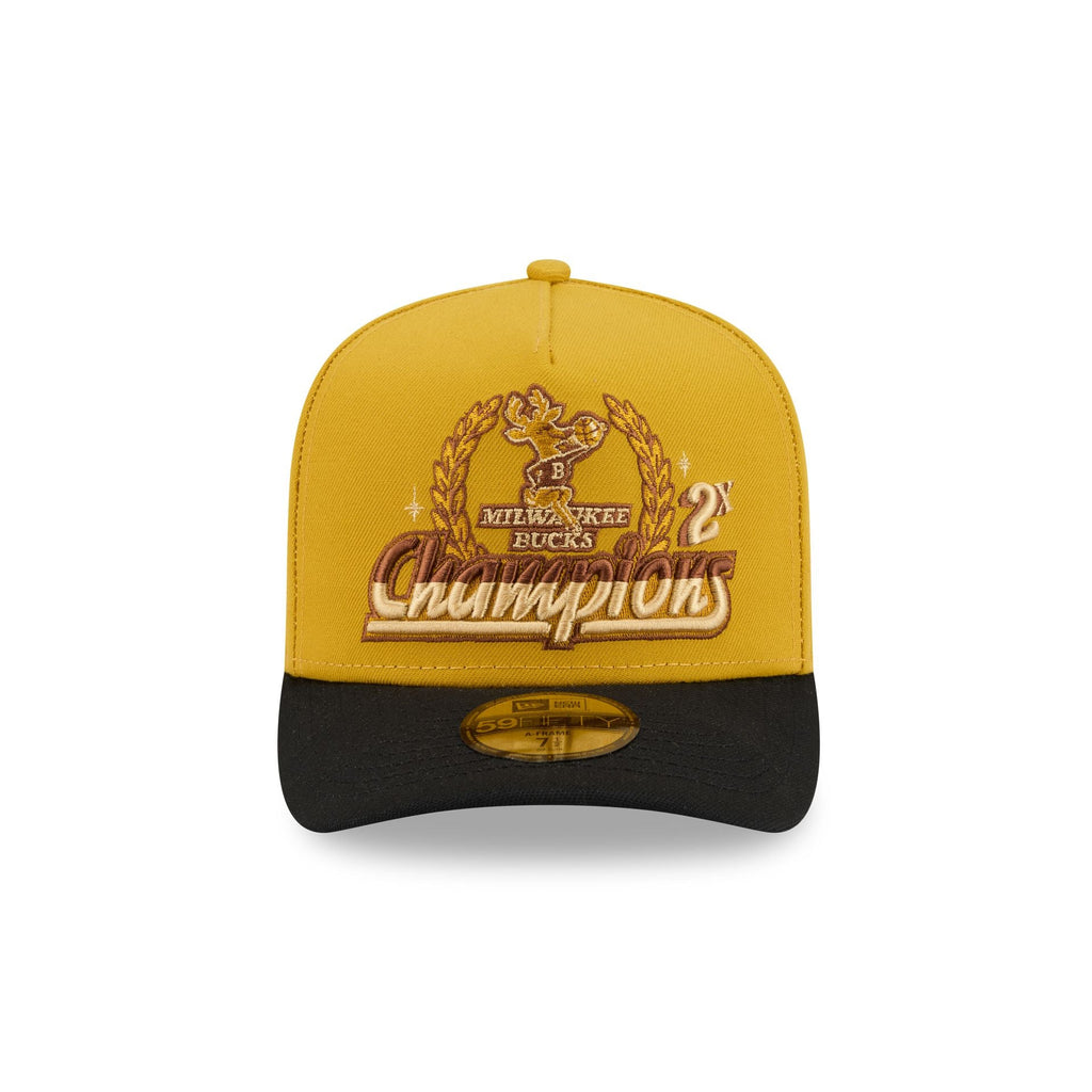 Just Caps Hardwood Classics Trophy Yellow Milwaukee Bucks 59FIFTY A-Frame Fitted Hat - Image 2