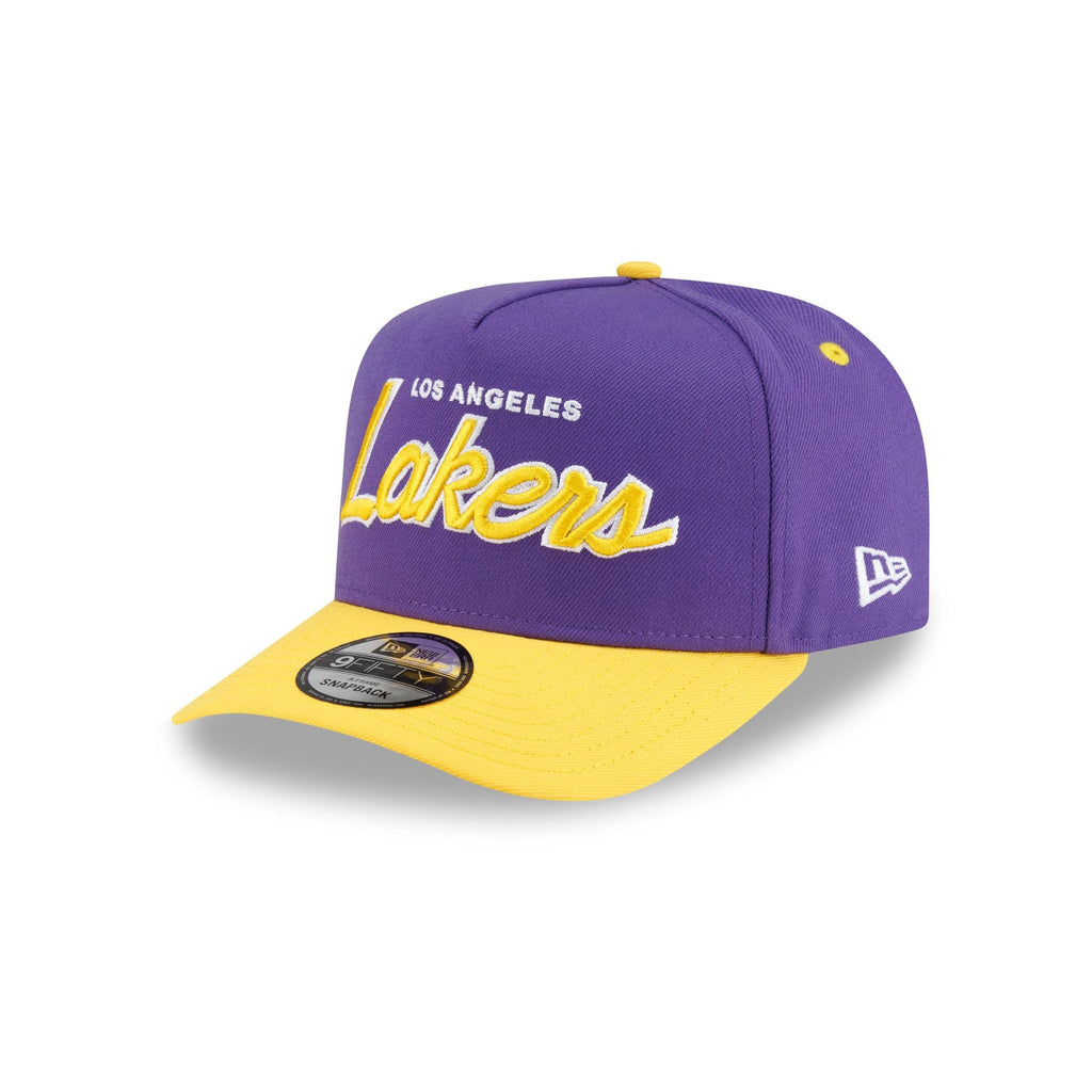 Los Angeles Lakers Hardwood Classics 90s Script 9FIFTY A-Frame Snapback Hat - Image 3