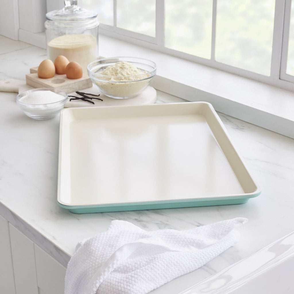 GreenLife Ceramic Nonstick 18" x 13" Cookie Sheet | Turquoise - Image 2
