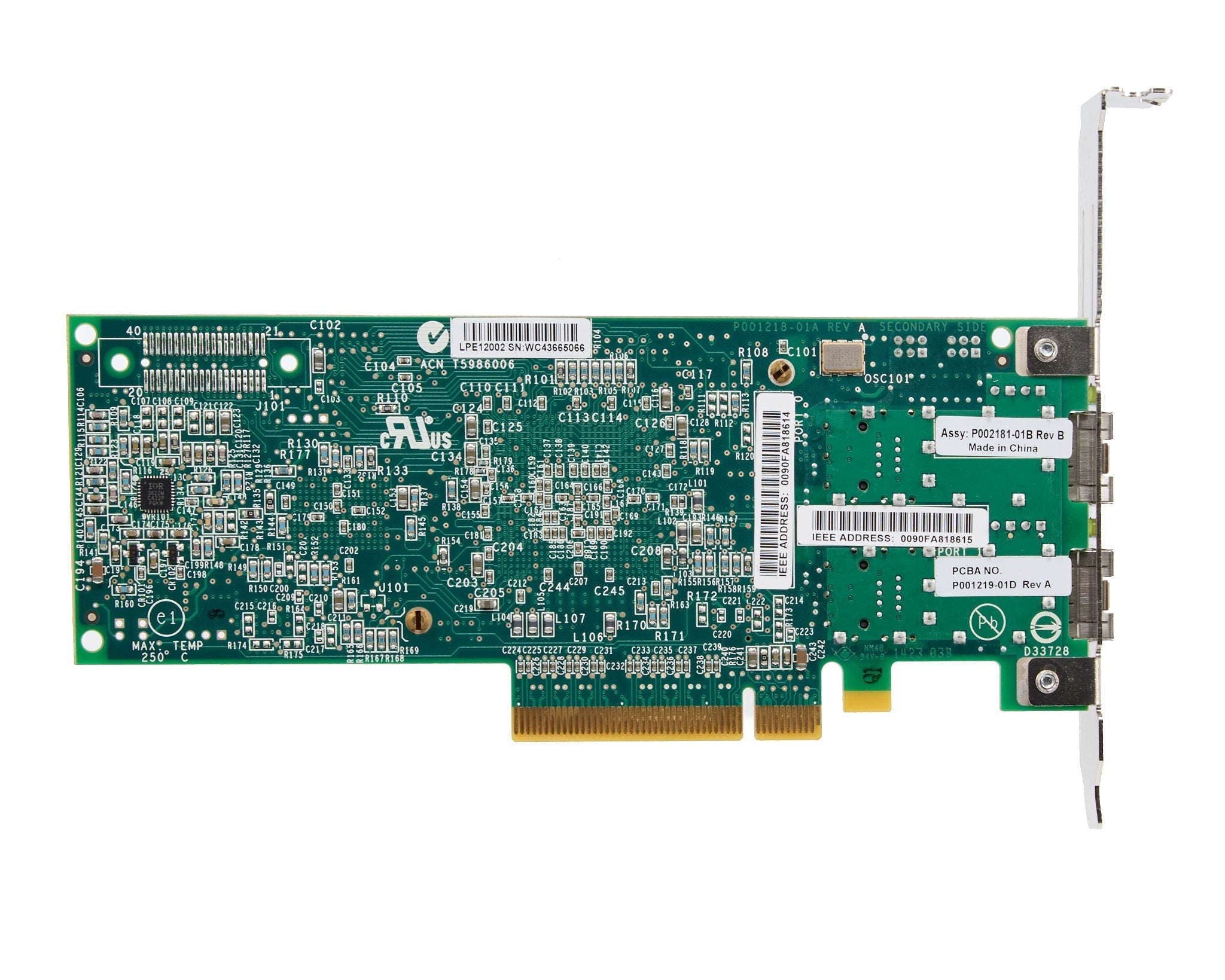 Dell Emulex LPE12002-E Dual Port 8GB Fiber Channel SFP+ HBA Full Height