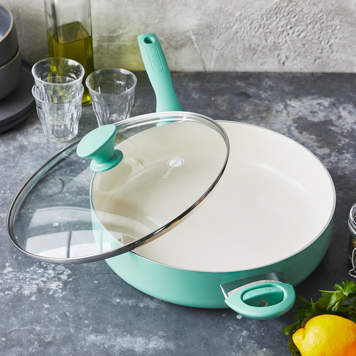Rio Ceramic Nonstick 5-Quart Sauté Pan with Lid | Turquoise - Image 2