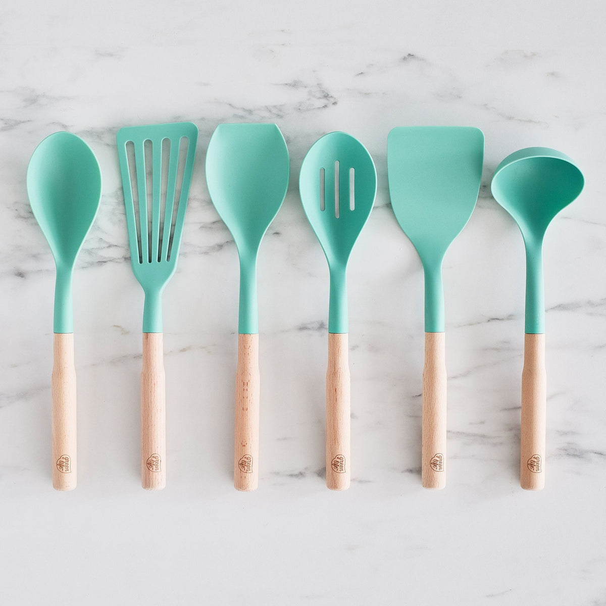 GreenLife Nylon & Wood Cooking Utensils with Ceramic Crock, 7-Piece Set | Turquoise - Image 3