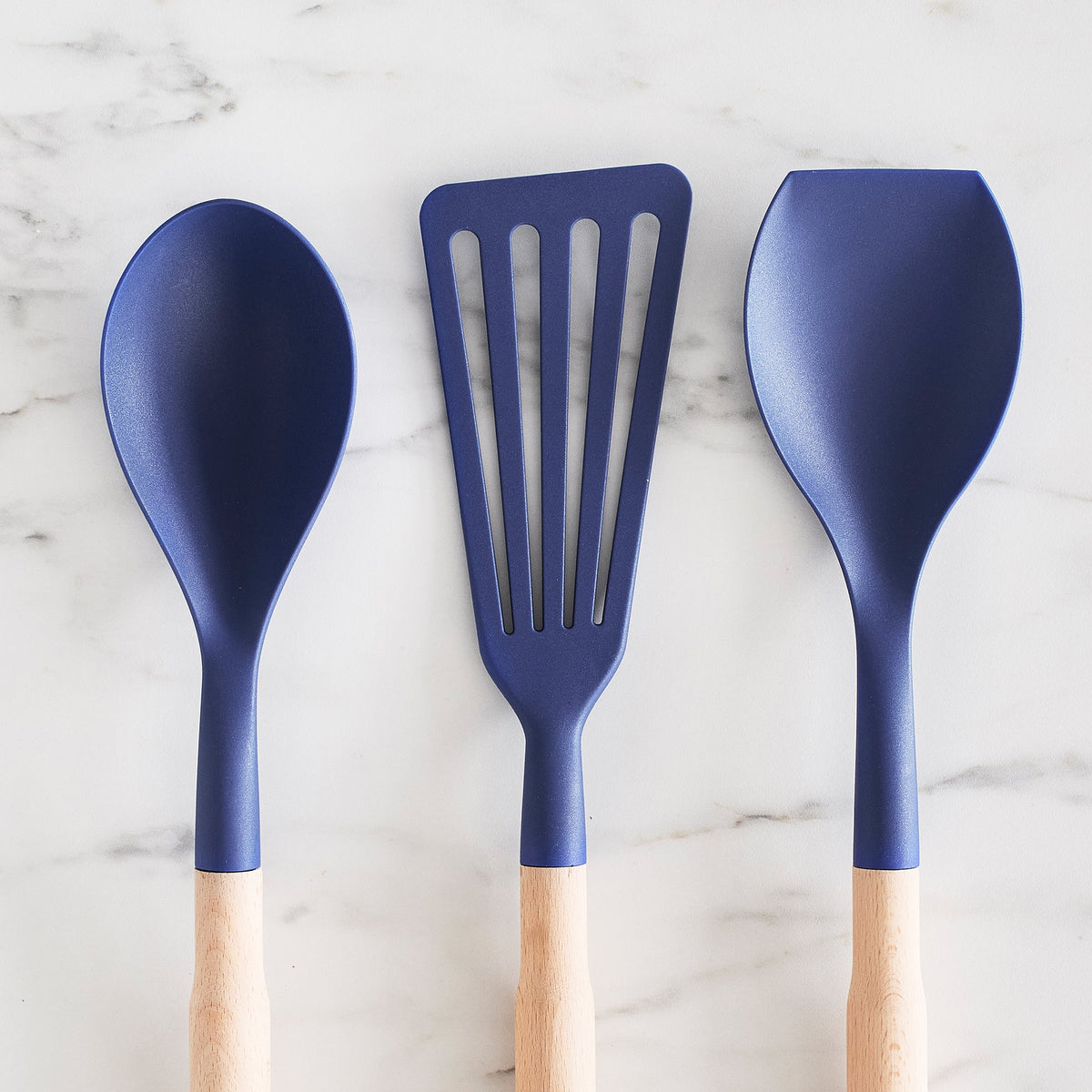 GreenLife Nylon & Wood Cooking Utensils with Ceramic Crock, 7-Piece Set | Blue - Image 5