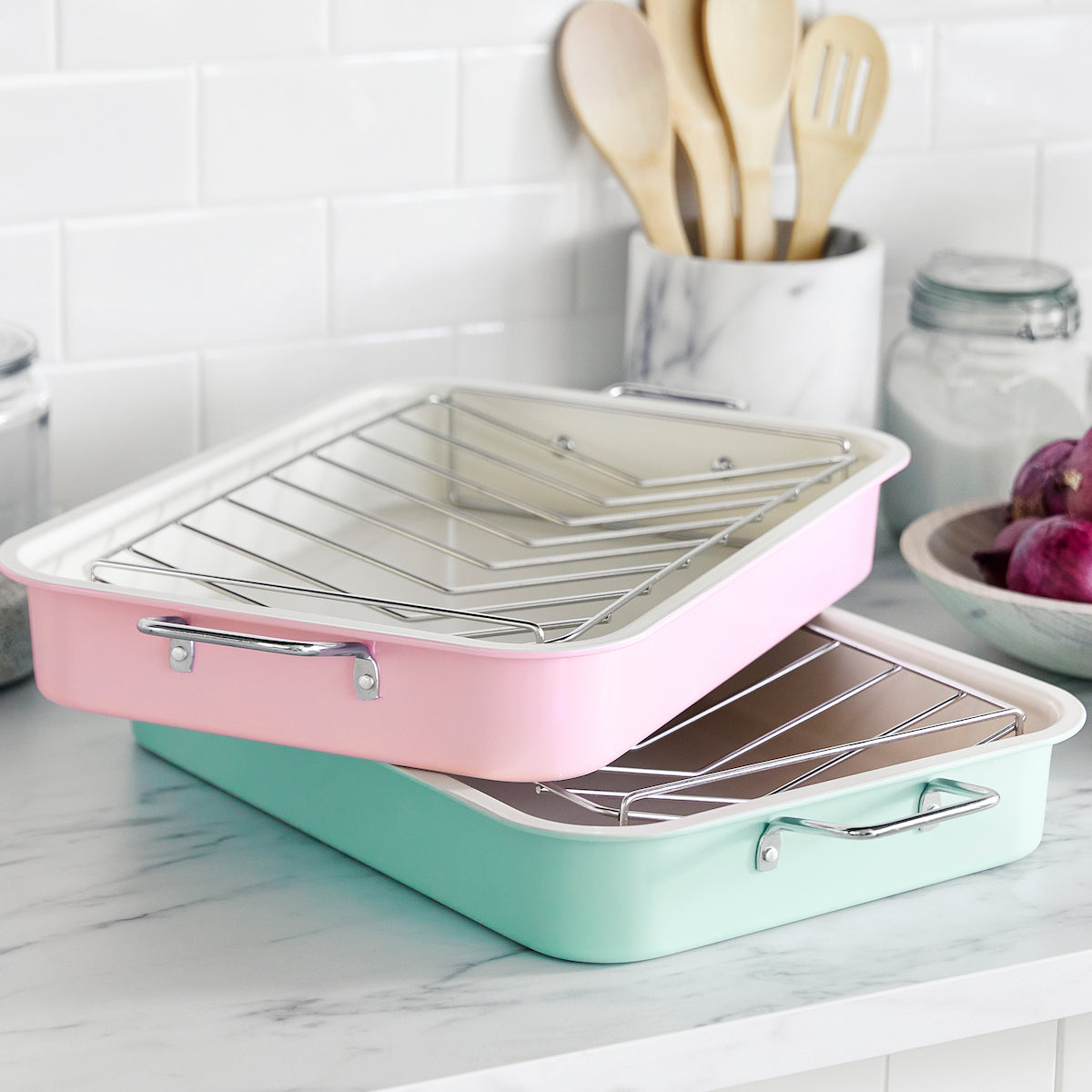 GreenLife Roaster With Stainless Steel Rack | Pink - Image 7