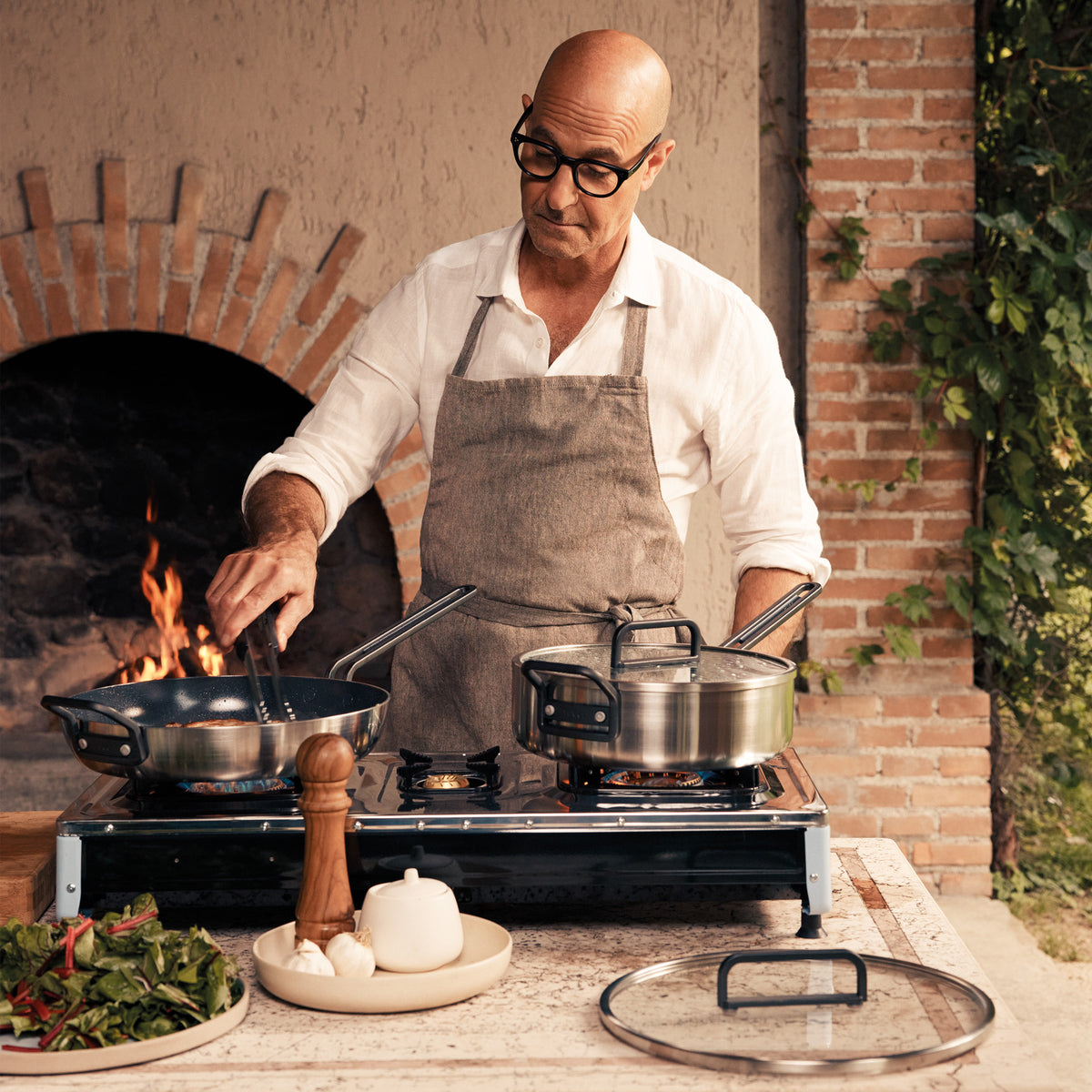 Stanley Tucci™ Stainless Steel Ceramic Nonstick 12" Frypan with Lid | Black Handle - Image 10