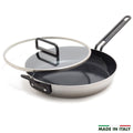 Stanley Tucci™ Stainless Steel Ceramic Nonstick 12" Frypan with Lid | Black Handle