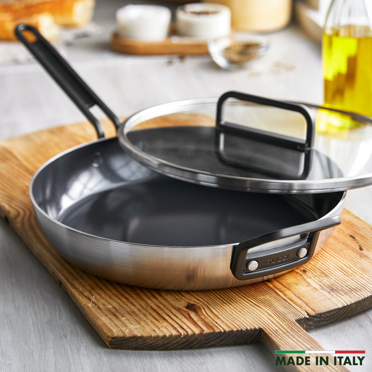 Stanley Tucci™ Stainless Steel Ceramic Nonstick 12" Frypan with Lid | Black Handle - Image 3