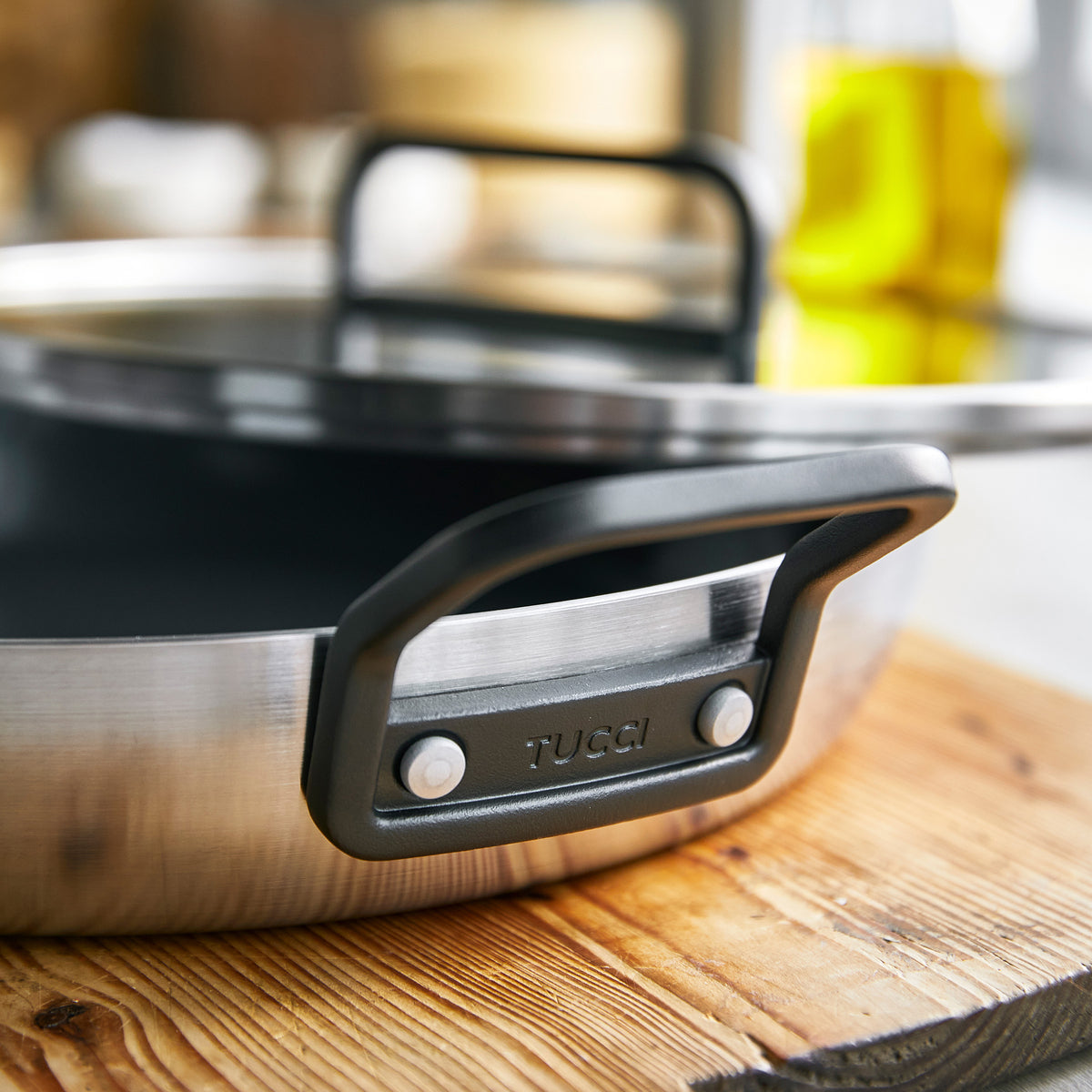 Stanley Tucci™ Stainless Steel Ceramic Nonstick 12" Frypan with Lid | Black Handle - Image 6