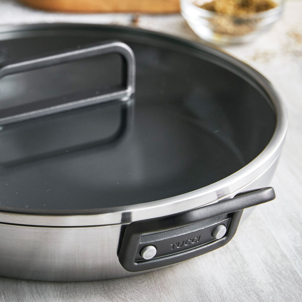 Stanley Tucci™ Stainless Steel Ceramic Nonstick 12" Frypan with Lid | Black Handle - Image 8