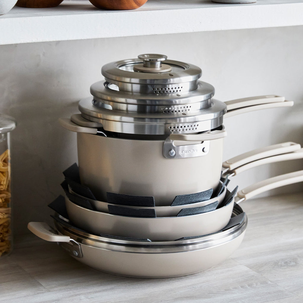 Space Saving Stack Ceramic Nonstick 11-Piece Cookware Set | Taupe - Image 2