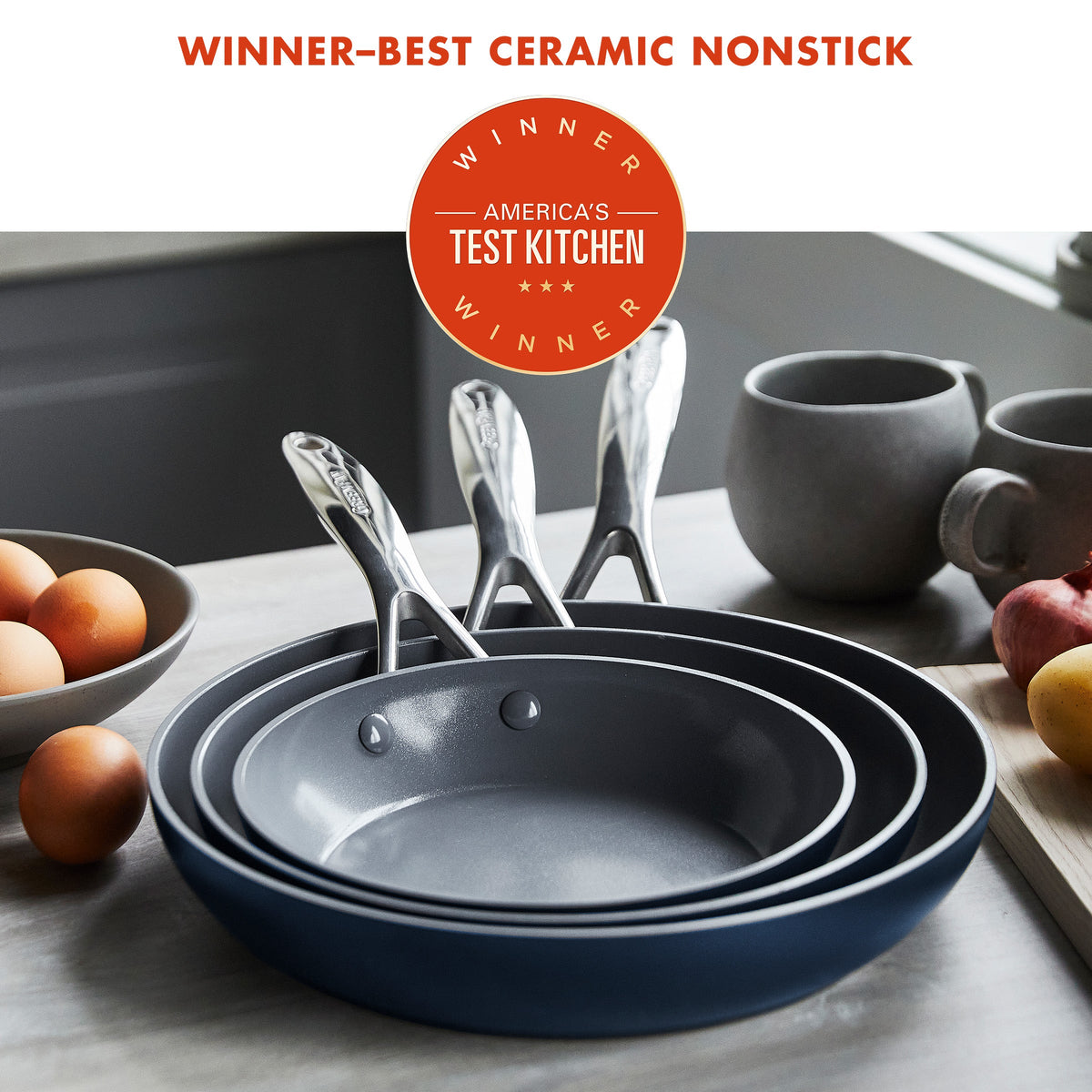 Valencia Pro Ceramic Nonstick 8", 9.5", and 11" Frypan Set | Twilight - Image 2