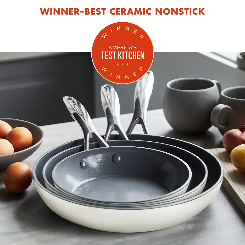 Valencia Pro Ceramic Nonstick 8", 9.5", and 11" Frypan Set | Cream - Image 2
