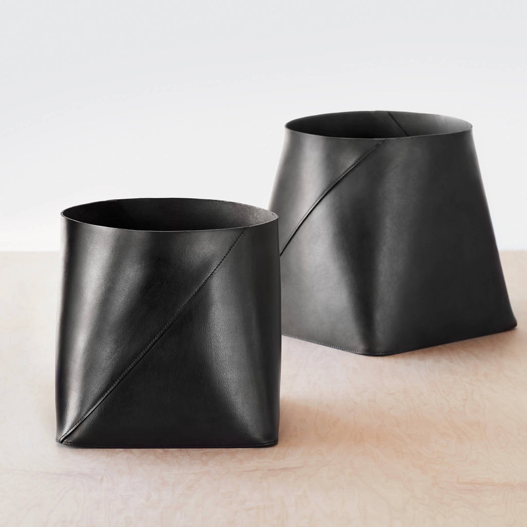 Azad Tall Leather Storage Bins - Black