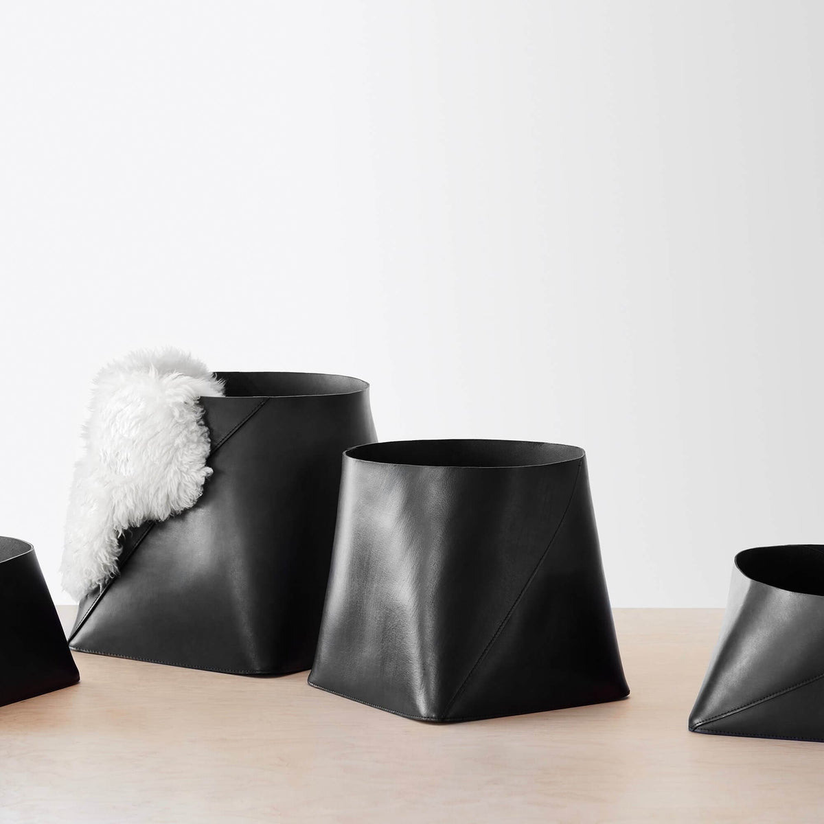 Azad Tall Leather Storage Bins - Black - Image 3