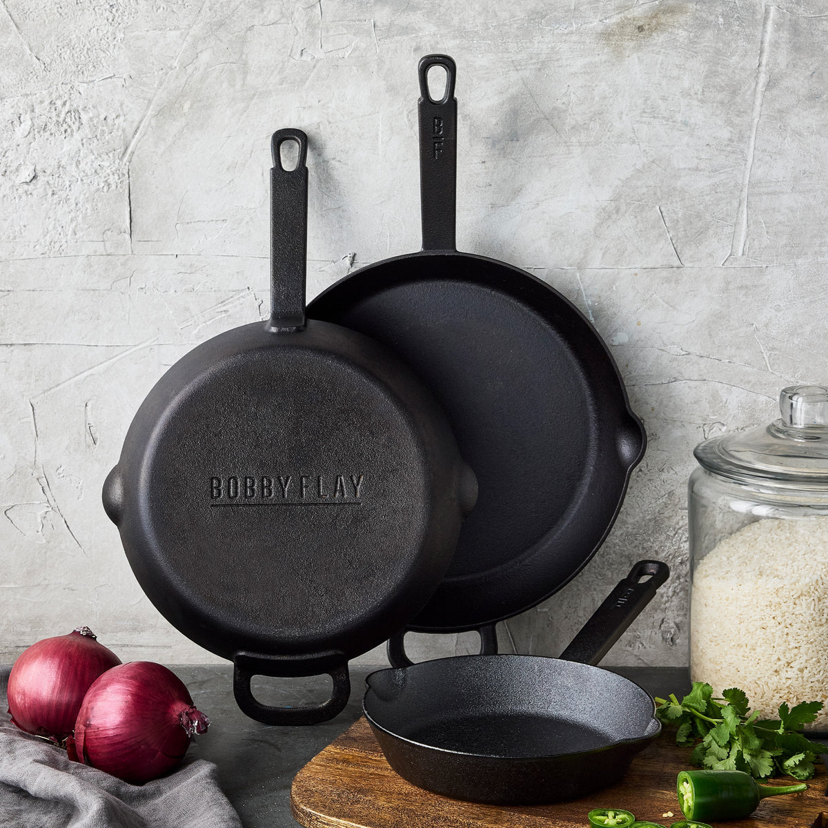 Bobby Flay by GreenPan 8", 10" and 12" Cast Iron Frypan Set - Image 3