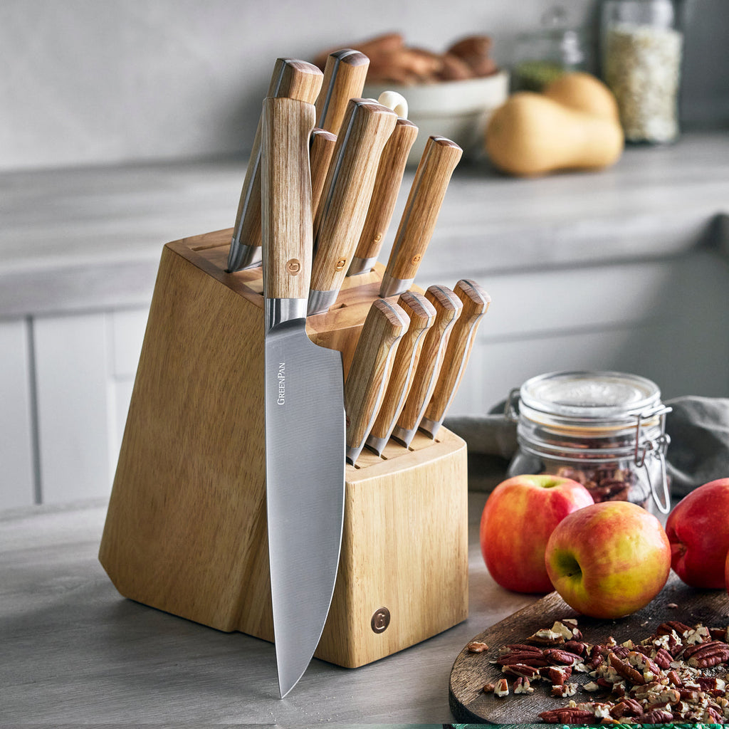 Elite Cutlery 13-Piece Knife Block Set with Light-Wood Handles - Image 3