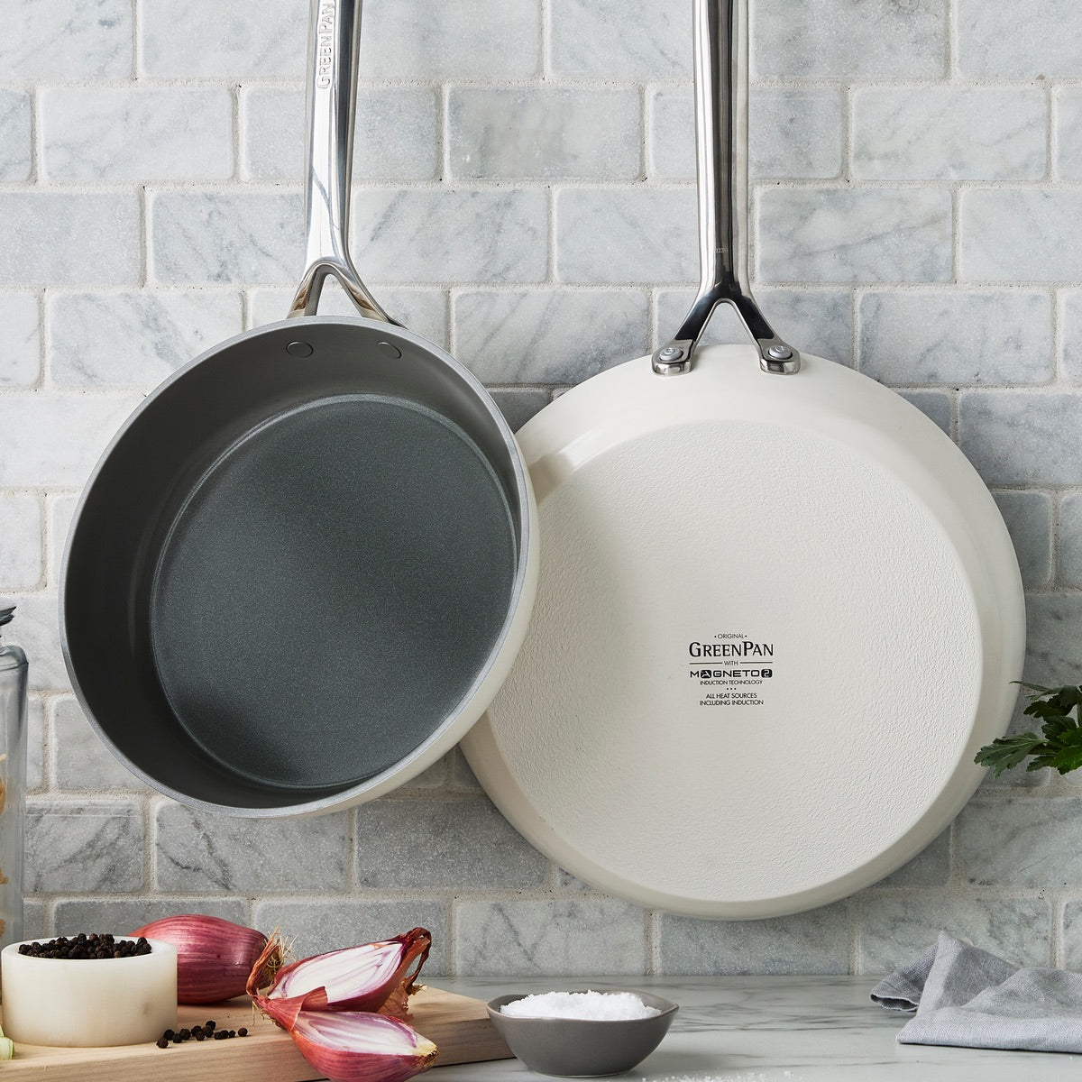 GP5 Colors Ceramic Nonstick 9.5" and 11" Frypan Set with Mirror Handles | Cloud Cream - Image 3