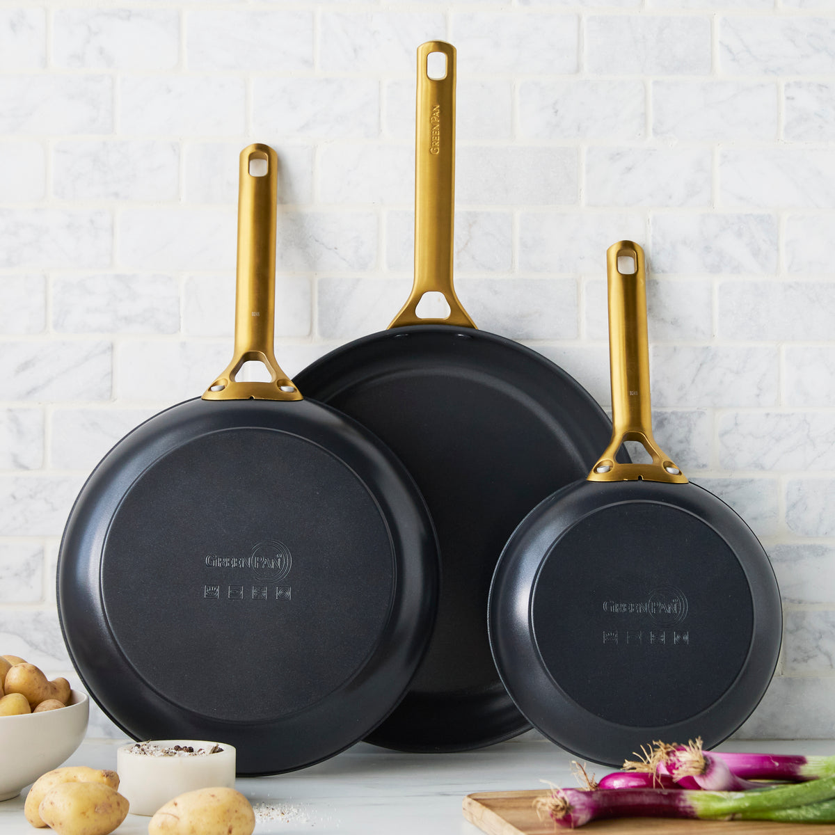 Reserve Pro Ceramic Nonstick 8", 10" and 12" Frypan Set | Black - Image 2