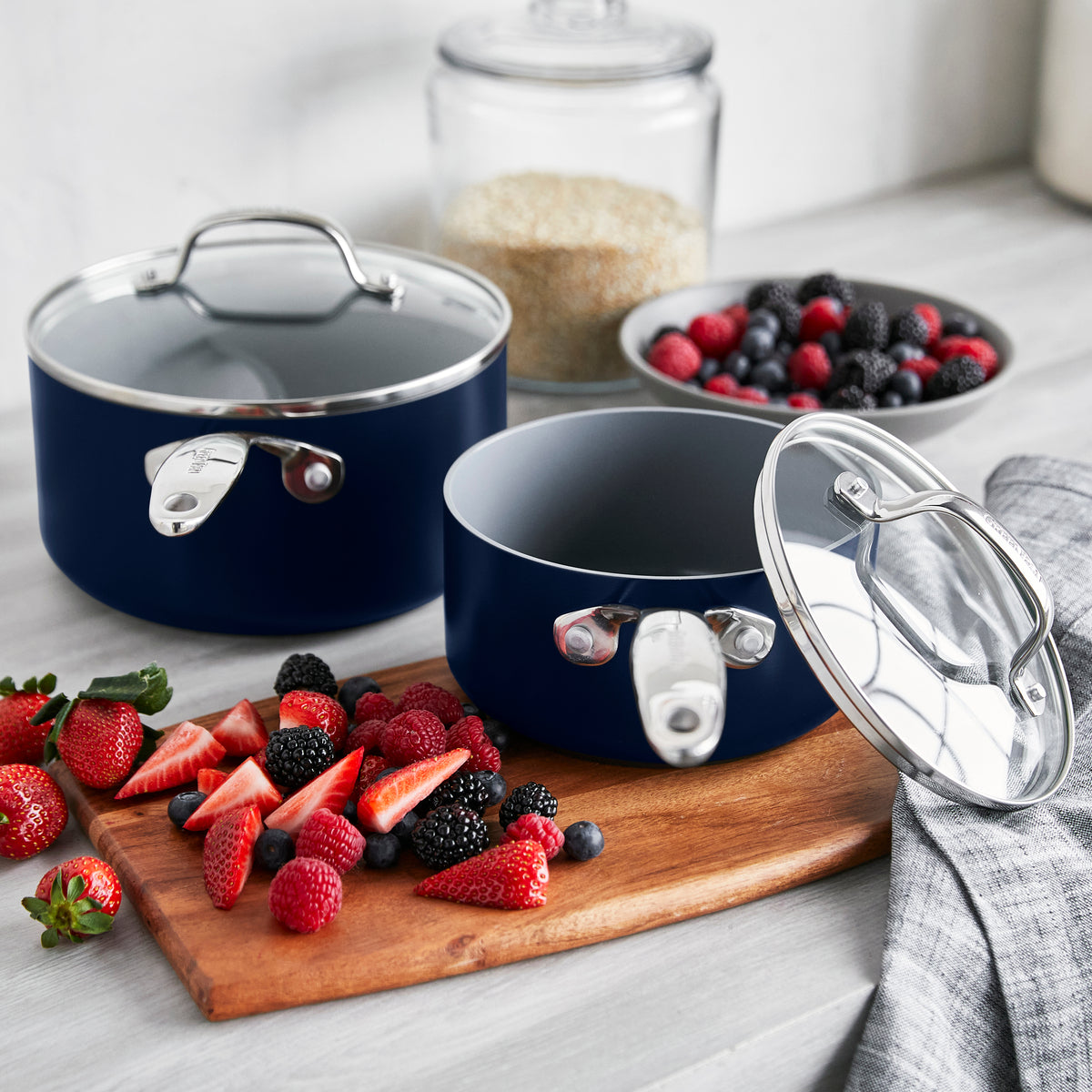 Valencia Pro Ceramic Nonstick 1.5-Quart and 3-Quart Saucepan Set with Lids | Twilight - Image 2