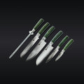 Essential Damascus Steel Knife Set, 6-pc (Green)