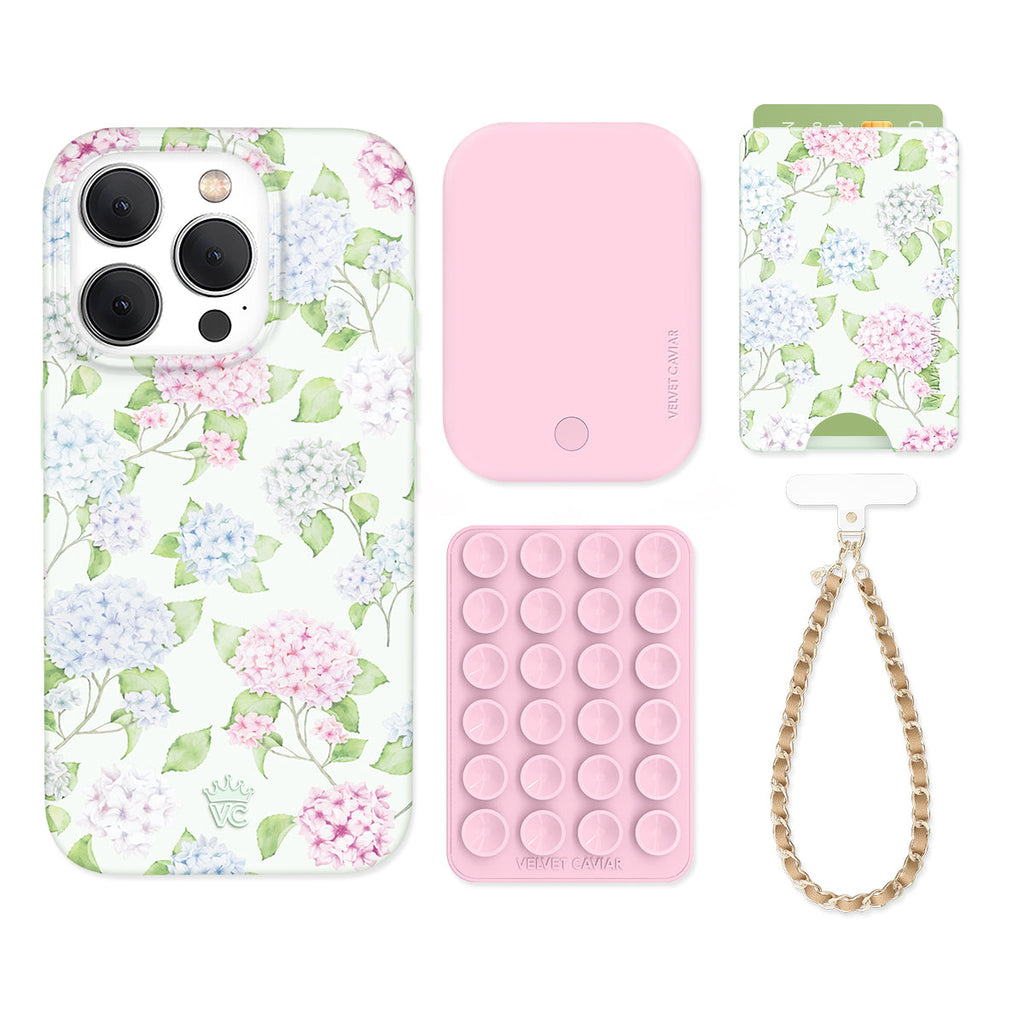 Hydrangea Floral iPhone Bundle Set - Wallet