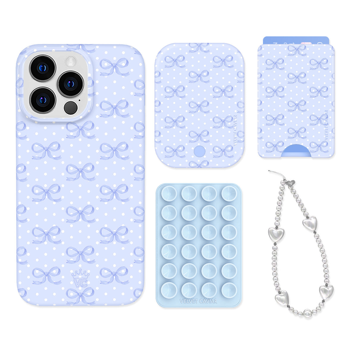 Lovely Blue Bows iPhone Bundle Set - Wallet