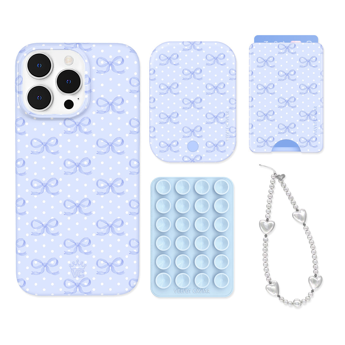 Lovely Blue Bows iPhone Bundle Set - Wallet