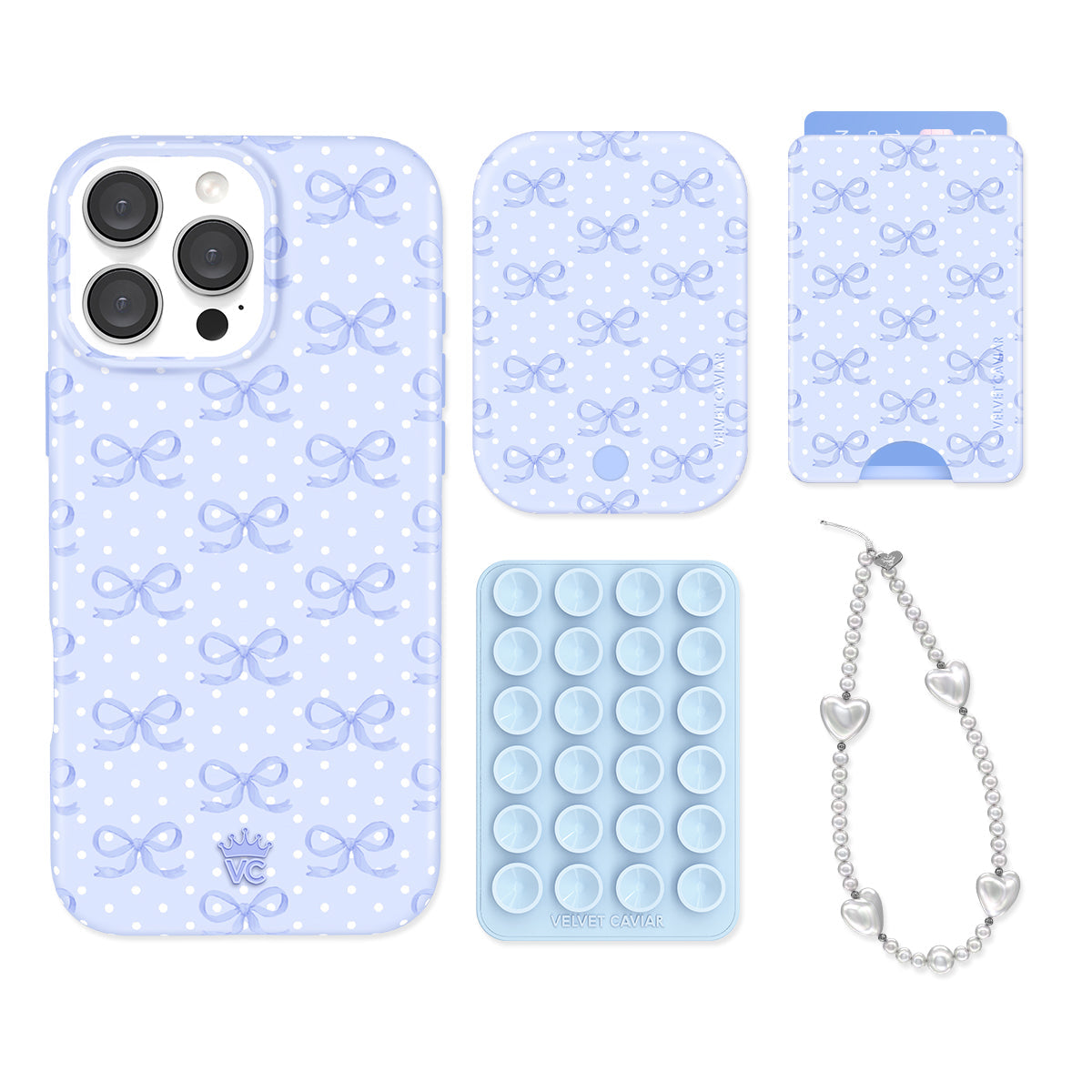 Lovely Blue Bows iPhone Bundle Set - Wallet