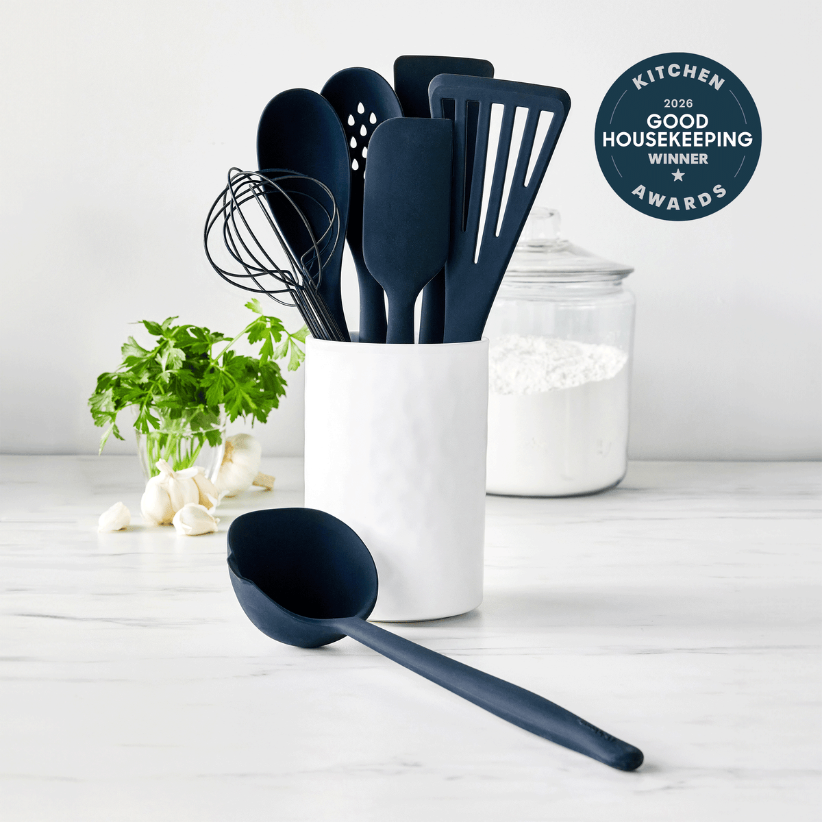 Premiere Silicone 8-Piece Utensil and Crock Set | Oxford Blue - Image 2