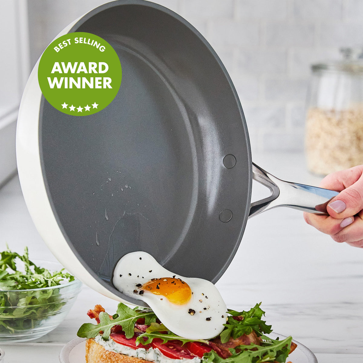 GP5 Colors Ceramic Nonstick 9.5" and 11" Frypan Set with Mirror Handles | Cloud Cream - Image 2