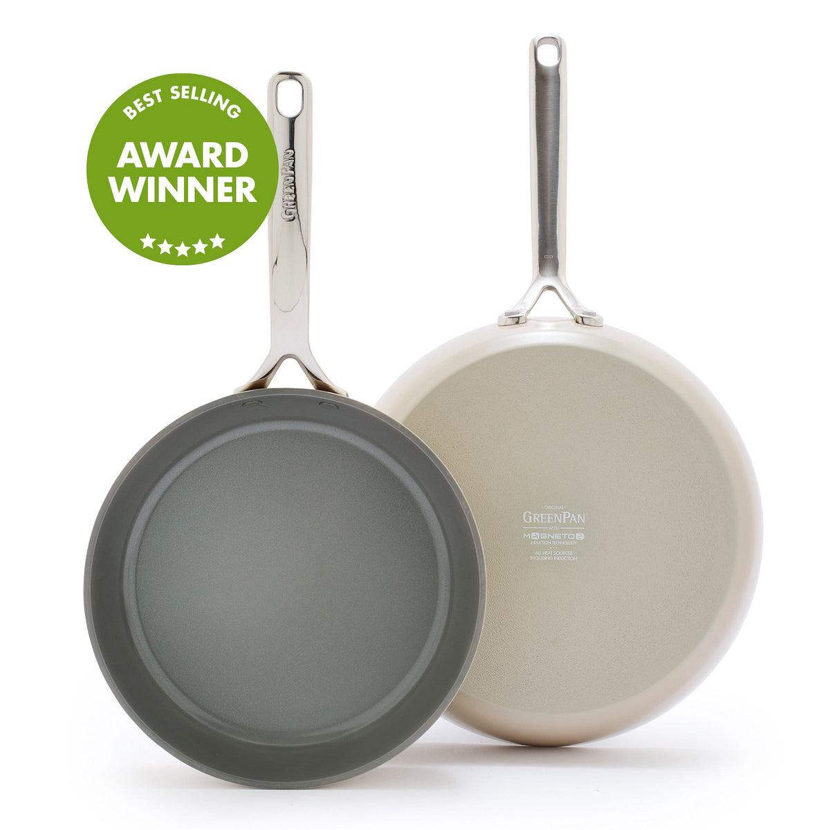 GP5 Colors Ceramic Nonstick 9.5" and 11" Frypan Set with Mirror Handles | Taupe