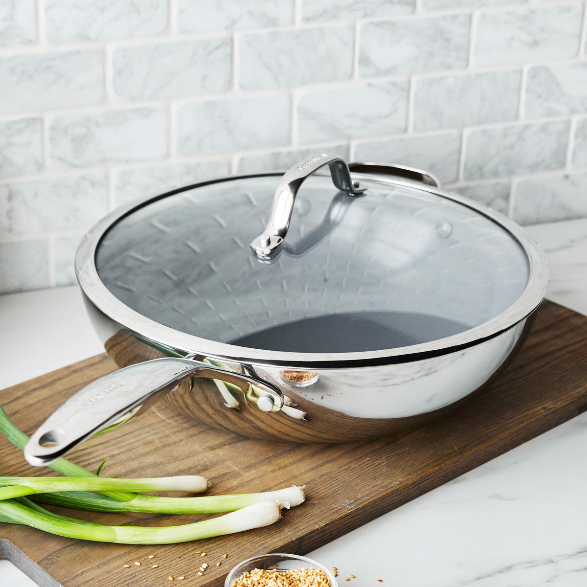 Valencia Pro Stainless Steel 12" Wok with Lid - Image 2