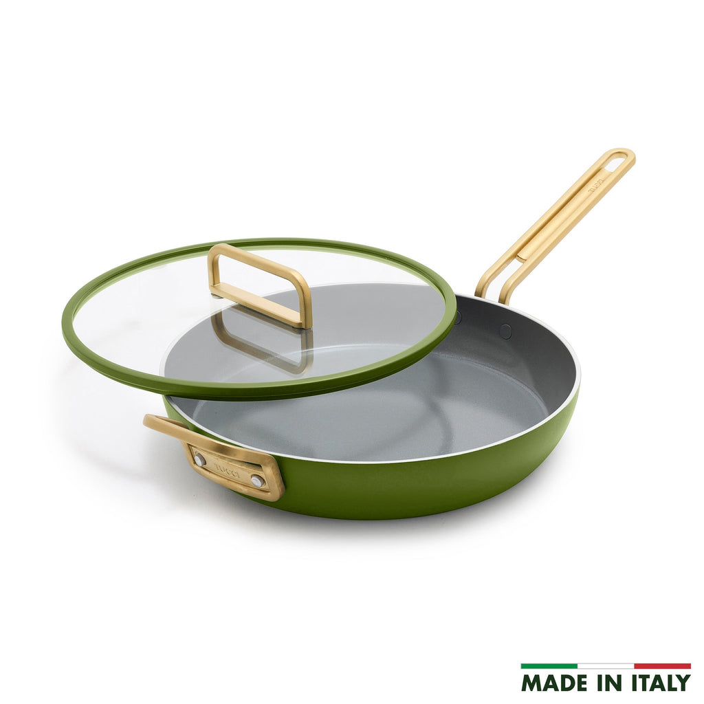 Stanley Tucci™ Ceramic Nonstick 12" Frypan with Lid | Tuscan Olive