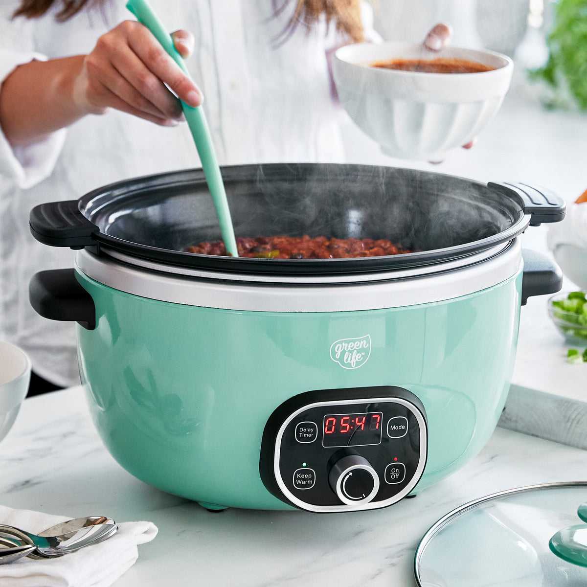GreenLife Healthy 8-Quart Slow Cooker | Turquoise - Image 3