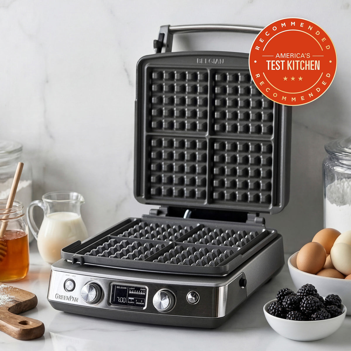 Elite Ceramic Nonstick 4-Square Waffle Maker | Premiere Stainless Steel - Image 2