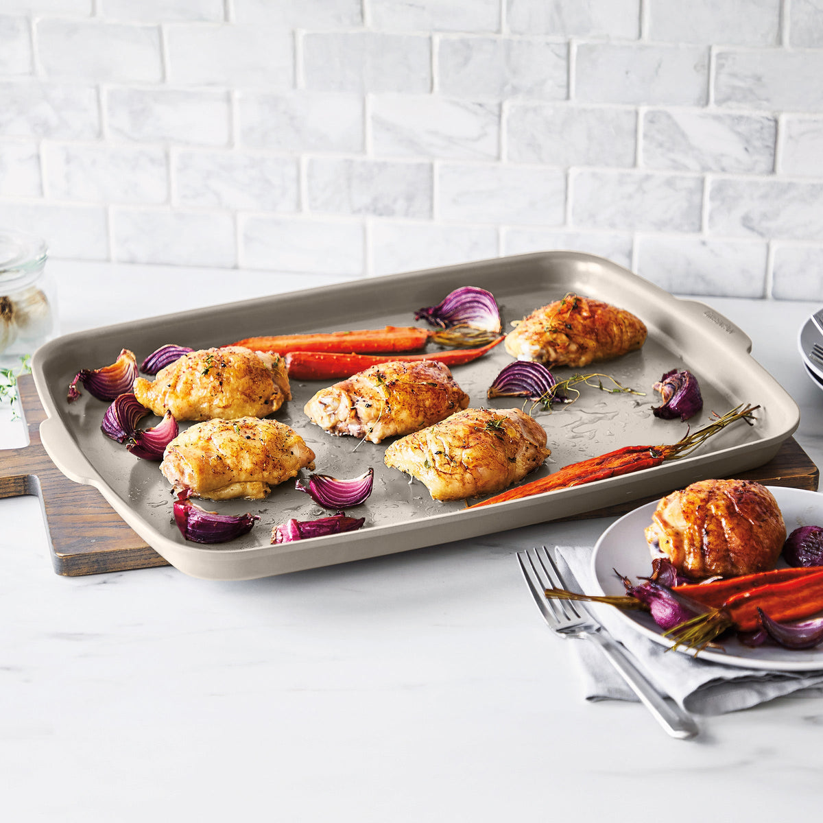 Premiere Ovenware Ceramic Nonstick 18" x 13" Half Sheet Pan | Taupe - Image 3