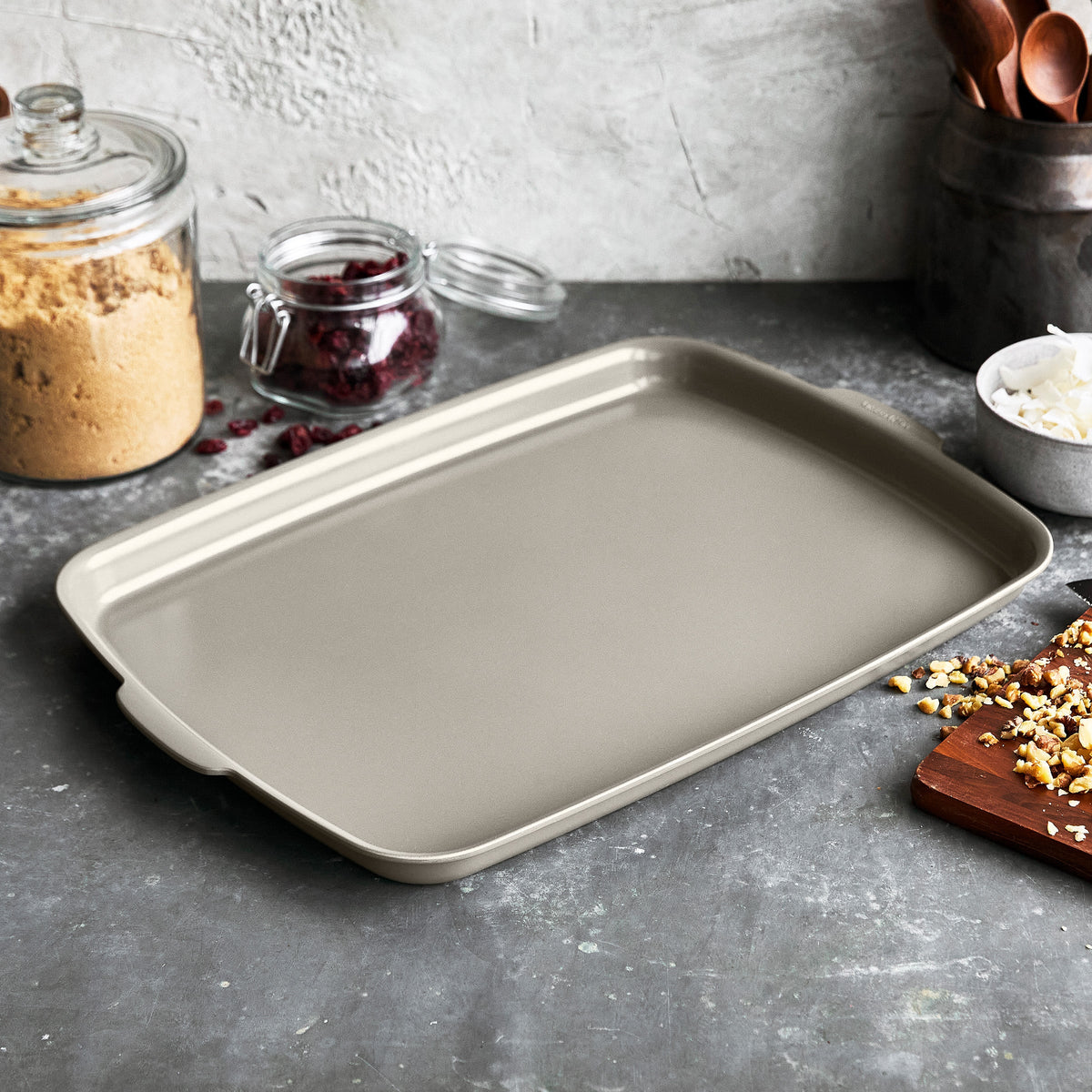 Premiere Ovenware Ceramic Nonstick 18" x 13" Half Sheet Pan | Taupe - Image 2